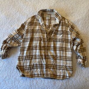 American Eagle yellow, cream, and brown flannel shacket XL